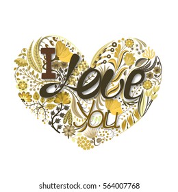 Floral heart. Hand drawn creative flower. Greeting background on Valentine's Day. Feast of love. Holiday. Colorful card. Vector illustration, eps10.