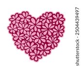 Floral heart hand drawn with line. Heart made of flowers. Graphic design element for wedding invitation, birthday card, baby shower, Valentine's Day, scrapbooking. Vector illustration