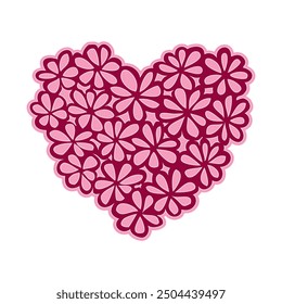 Corazón floral dibujado a mano con línea. Corazón de flores. Elemento de Diseño gráfico para invitación de boda, tarjeta de cumpleaños, baby shower, día de San Valentín, scrapbooking. Ilustración vectorial