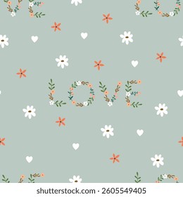 Floral heart hand drawn seamless pattern