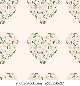 Floral heart hand drawn seamless pattern