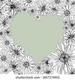 Floral heart illustration with daisy pattern