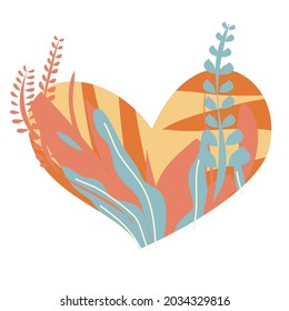 Floral heart with leaf vector concept of love, natural, autumn, and leaves, flat illustration