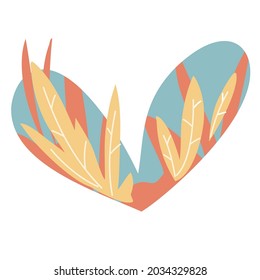 Floral heart with leaf vector concept of love, natural, autumn, and leaves, flat illustration