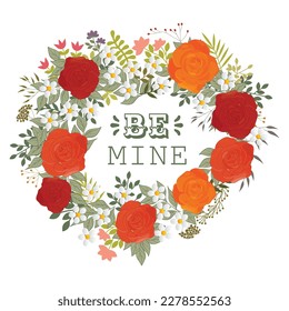 floral heart with lettering "be mine"