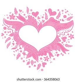 Floral heart. Heart made of flowers. Doodle Heart. Paisley Doodle Flowers Design.