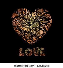 Floral heart made of flowers. Valentines day card. Vector illustration.