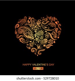 Floral heart made of flowers. Valentines day card. Vector illustration.