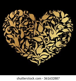 Floral heart on gold background