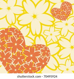 floral heart on orange background. Vector illustration