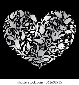 Floral heart on silver background