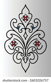 Floral Heart with Ornate Decorative Elements and Swirls.	