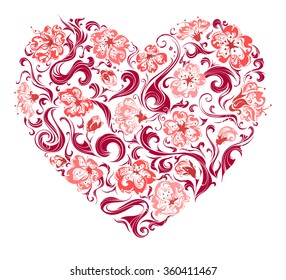 Floral heart. Heart of ornate flowers and swirls isolated on white background. For your Valentine'Ã¢?Â¬Ã¢?Â¢s or wedding design. 