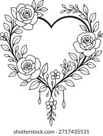floral heart outline with hanging floral elements flowers roses
