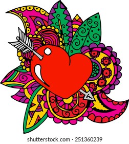 Floral heart. Pattern heart.Doodle Heart. Creative heart.