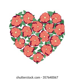 Floral heart pattern. Romantic flower print for Valentine's Day, wedding invitation, t-shirt design, graphic elements, banner, cover, greeting card. Holiday design. Vector illustration 
