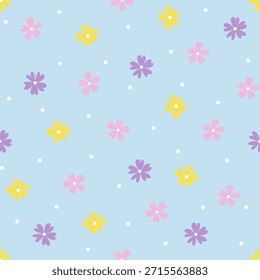 
Un patrón de corazón floral en varios colores y puntos blancos sobre un fondo azul claro. Bueno para el Fondo de pantalla, la tela y el papel de embalaje, decoración del partido.	