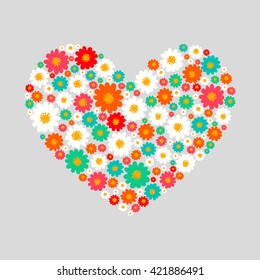 Floral heart with pretty small daisy flowers background design 