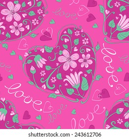 Floral heart seamless pattern