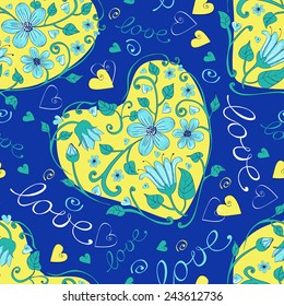 Floral heart seamless pattern