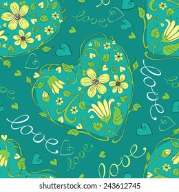 Floral heart seamless pattern