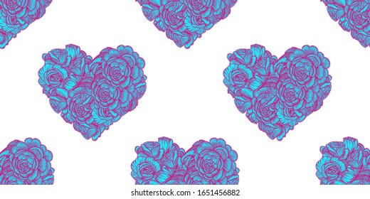 Floral heart seamless pattern. Pattern for fabric. Roses background.
