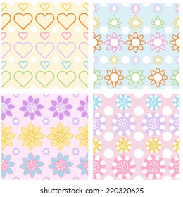 floral and heart seamless pattern set