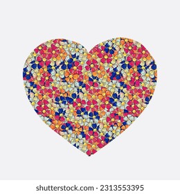 Floral heart seamless texture, hand drawn, copy space, vector. Heart layout made of small flowers for decoration, heart frame for text