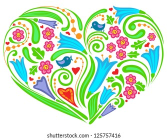 Floral heart shape, vector illustration