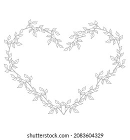 Floral Heart Silver Frame. Delicate Invitation design with branches.  Vintage Template. Vector illustration.
