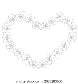 Floral Heart Silver Frame. Delicate Invitation design with Sakura.  Vintage Template. Vector illustration.
