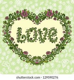 Floral heart. Spring frame. Vector illustration