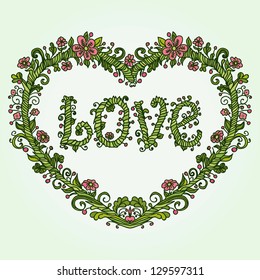 Floral heart. Spring frame. Vector illustration