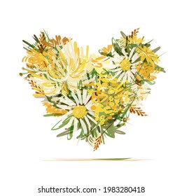 Floral heart, summer vibes concept. yellow bouquette