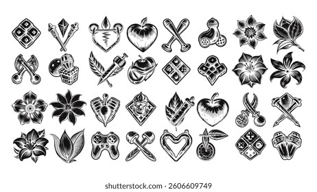 Floral and Heart Symbol Icons Pack

