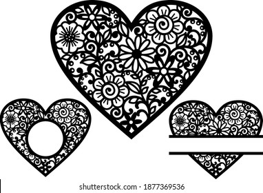 Floral Heart Template For Printing, Paper Cutting  and Laser Cutting and more