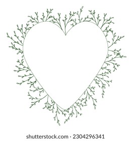 Floral heart for Valentine's Day and Mother's Day. Botanical spring illustration blooming heart frame for posters, prints, cards and invitations. Vector flower wreath.