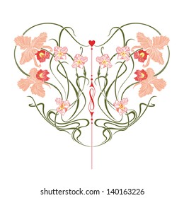 floral heart, vector pattern in modern style