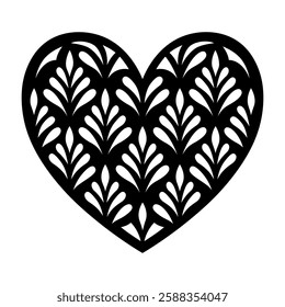 Floral heart vector silhouette. Paper cut template. Valentine's Day. For card, wedding invitations, banner. Decorative holiday symbol. For laser, plotter cutting, printing on t shirt, wood carving.