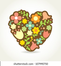 Floral heart in vintage style. Vector design for web, print and other design