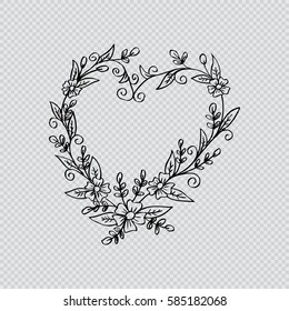 Floral heart, wreath sketch for your design.