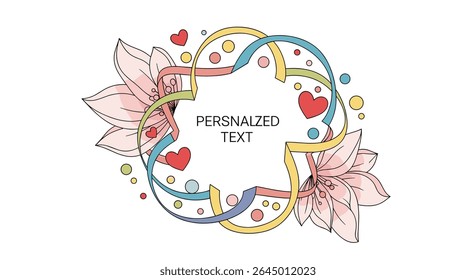 Floral and Hearts Frame with Personalized Text - A Vibrant and Decorative Design