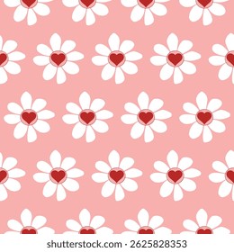 Floral hearts pattern double pink background