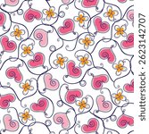 Floral hearts pattern with twisted branches