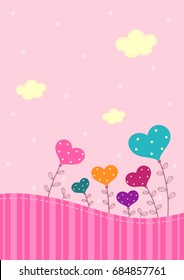 Floral hearts pink background