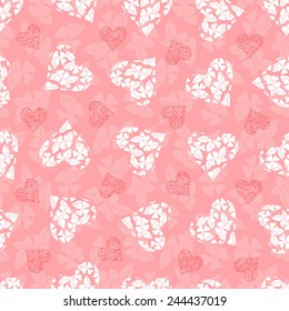 Floral hearts seamless pattern. Valentine's Day background. Pink background.