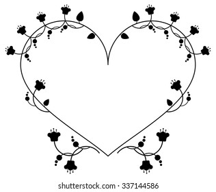 Floral heart-shaped silhouette frame with floral elements
