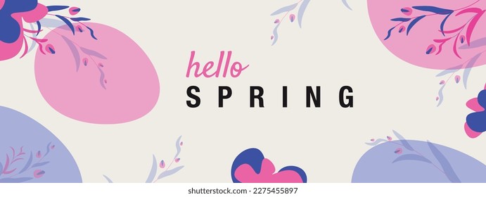 Floral hello spring background design. Trendy abstract square art template for social media, mobile applications, banner design and online adv. Vector trendy backgrounds.