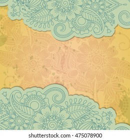 Floral henna indian mehendi grunge background vintage style. Vector illustration