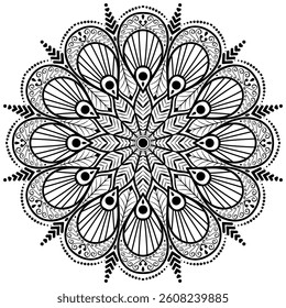 Floral henna or mehndi style mandala design. Decorative pattern in oriental style. Tatoo coloring book page. 